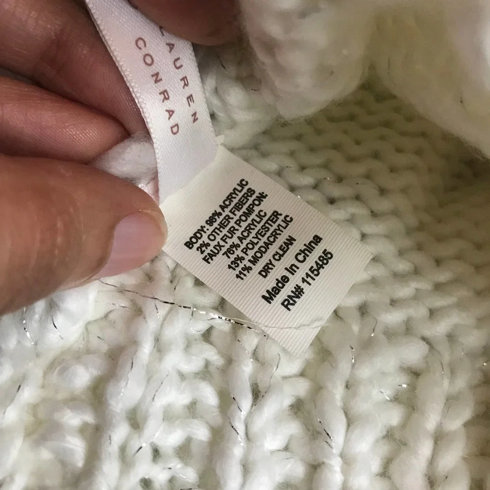 Lauren Conrad Beanie Vanilla Womens One Size Off‎ White Ice Pom Pom Knit